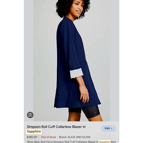 Perfect condition Alice & Olivia Simpson long sapphire blue blazer w/ silk cuffs - Picture 12 of 15